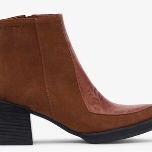 Rotunda Arge Block Heel Boots | Camel Suede + Embossed Leather | Size 7 US 37 EU